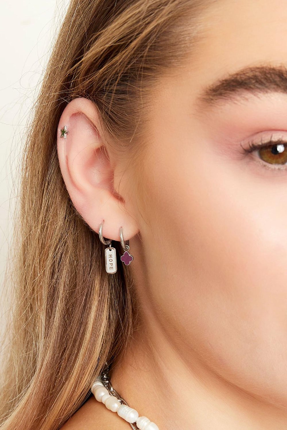 Juego de aretes trío de acero inoxidable Plata h5Imagen5